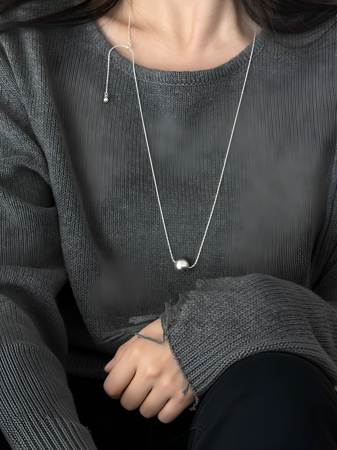 Women's silver and copper geometric sweater chain, design element in cold style