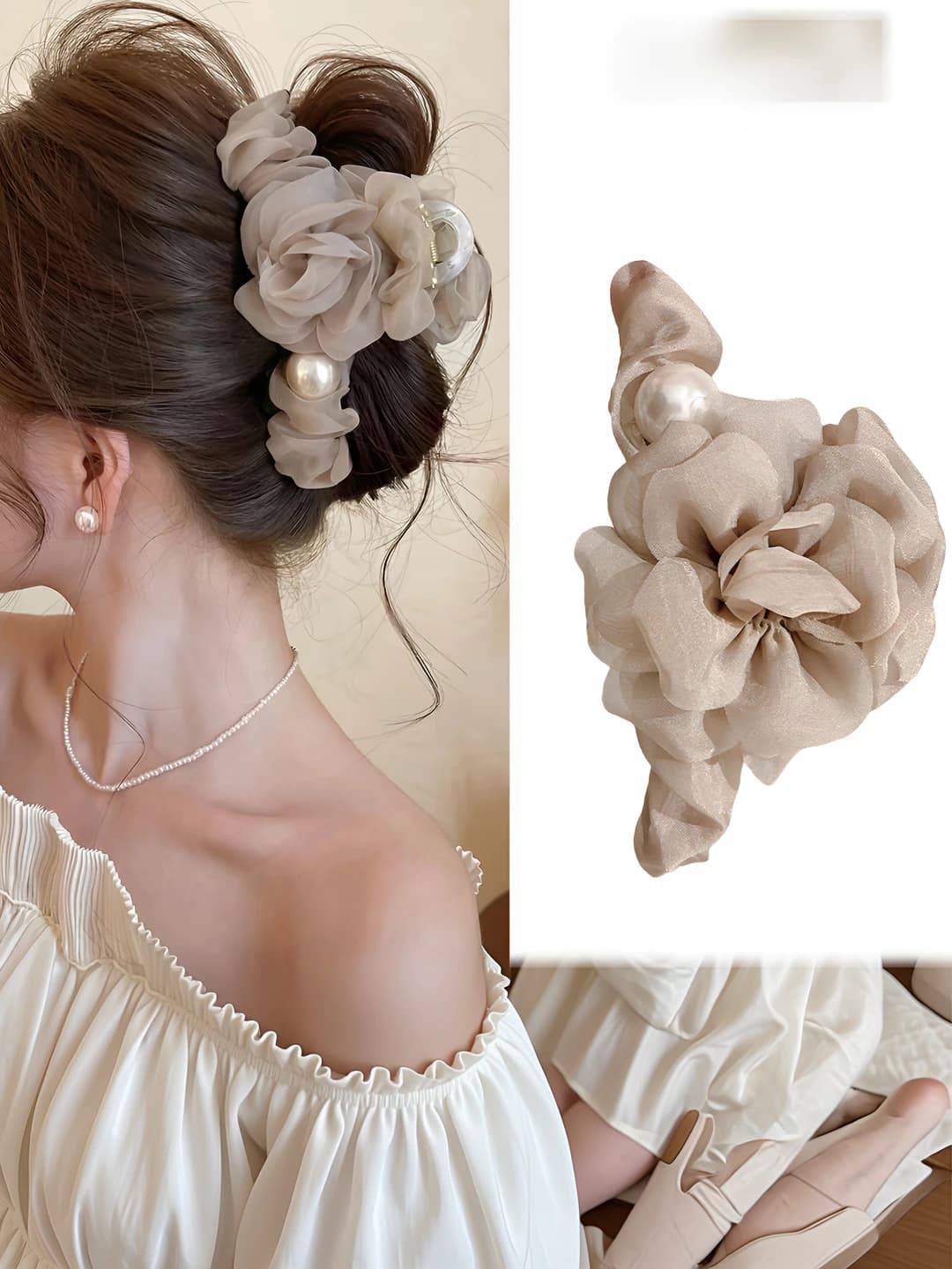 Large mesh flower-shaped retro style hair claw clip for women 2026