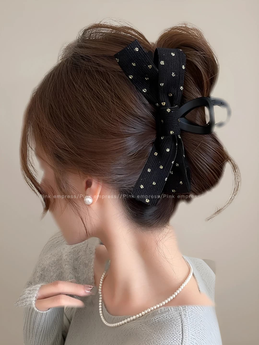 Black, stars, bow, 13 cm