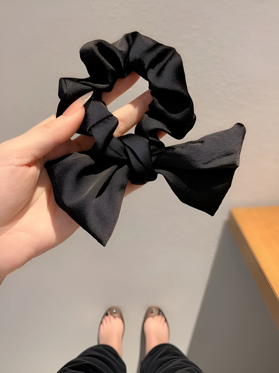 Black bow hair tie - 12 cm