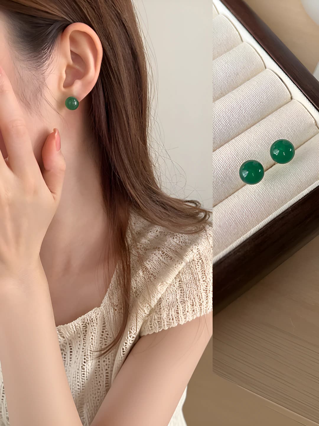8mm зелёный хризопраз серьги