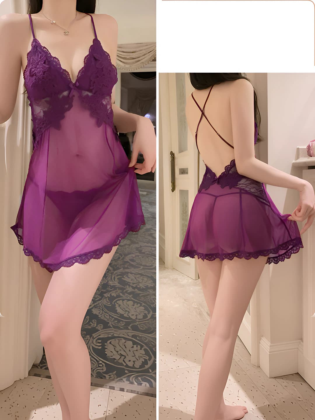 4242 Purple (Nightgown+Bra+Panties)