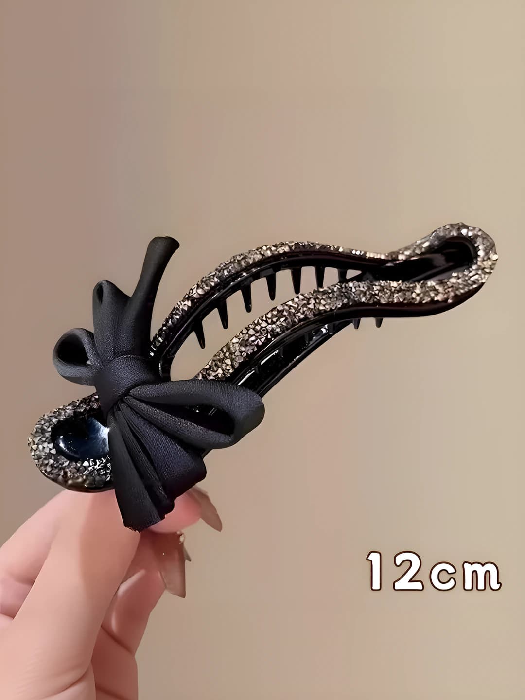 1# Black bow clip - 11.5 cm