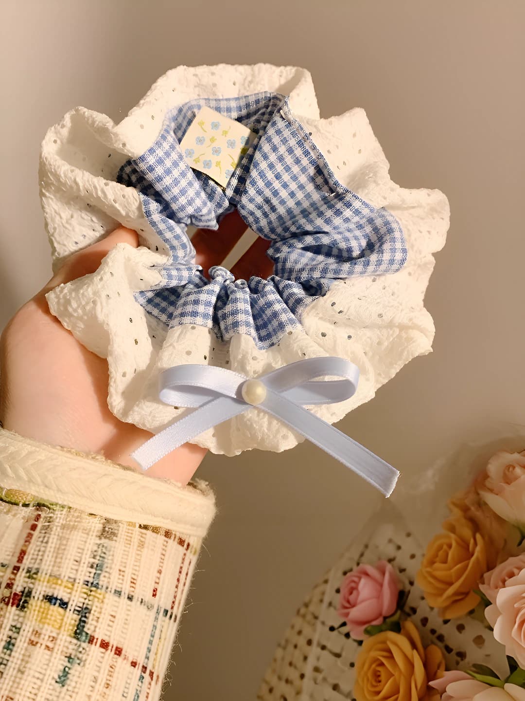 Blue plaid lace, double-sided, 16 cm