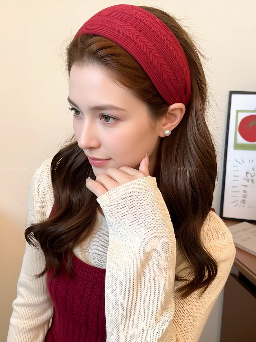 1# Wheat plaid - Wine red (width ~7cm, base ~2.5cm)
