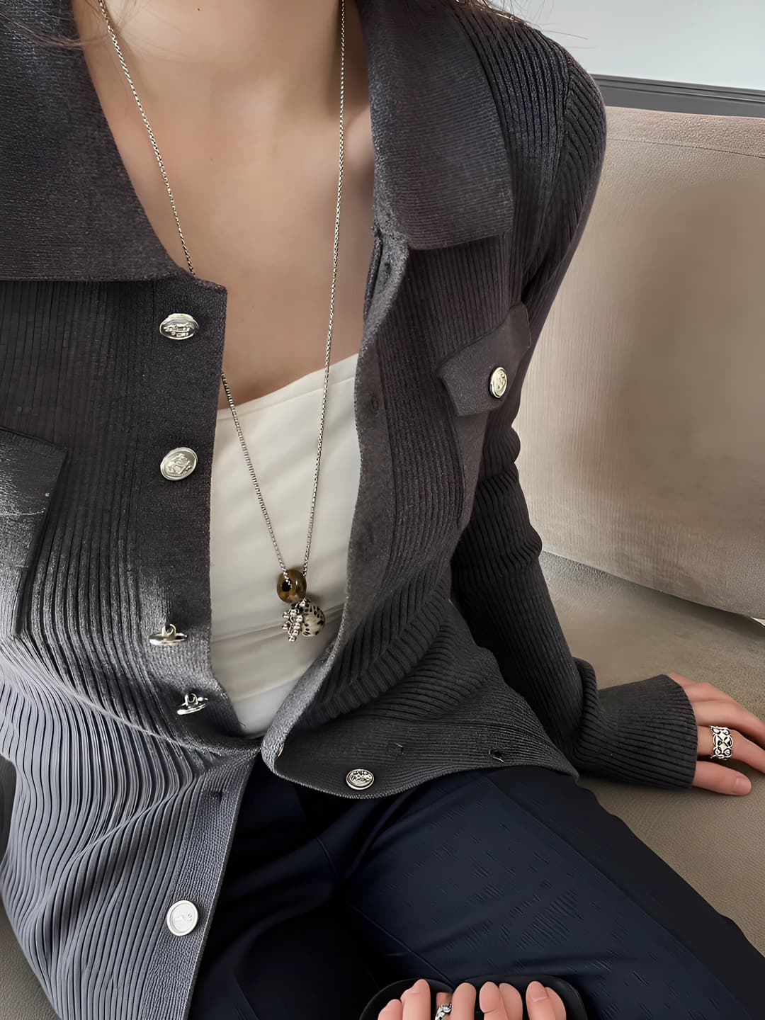 15# necklace - Silver - Dalmatian stone