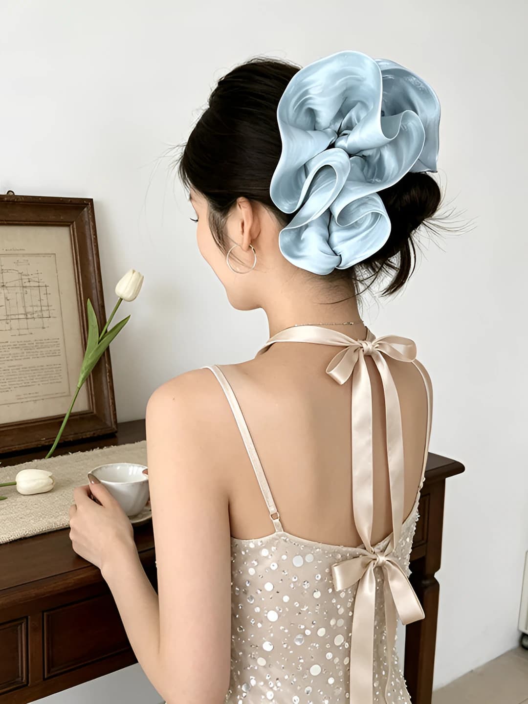 Blue shimmer tulle PC hair clip