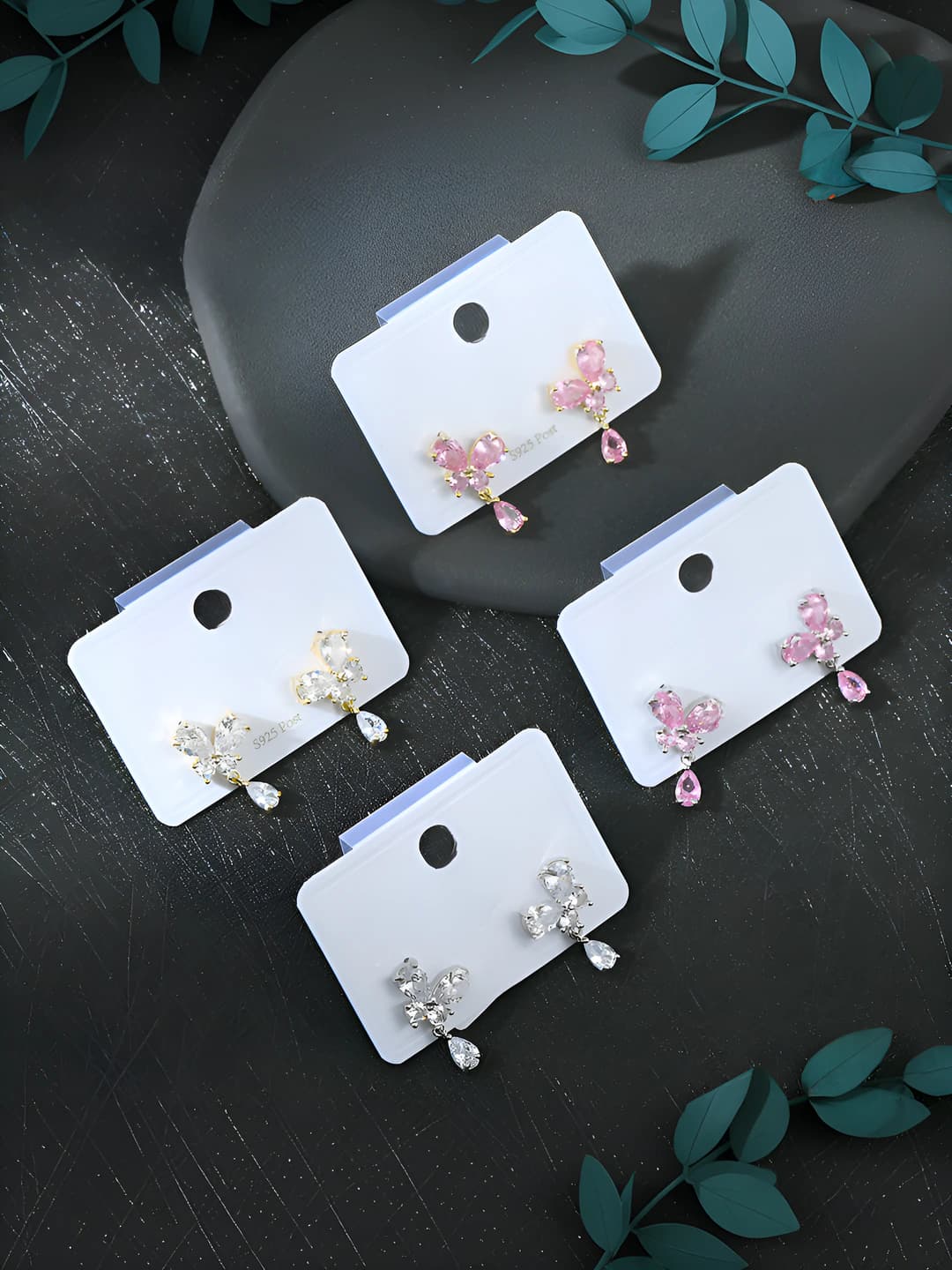 Women's Korean style earrings with silver post and zirconia water drop design