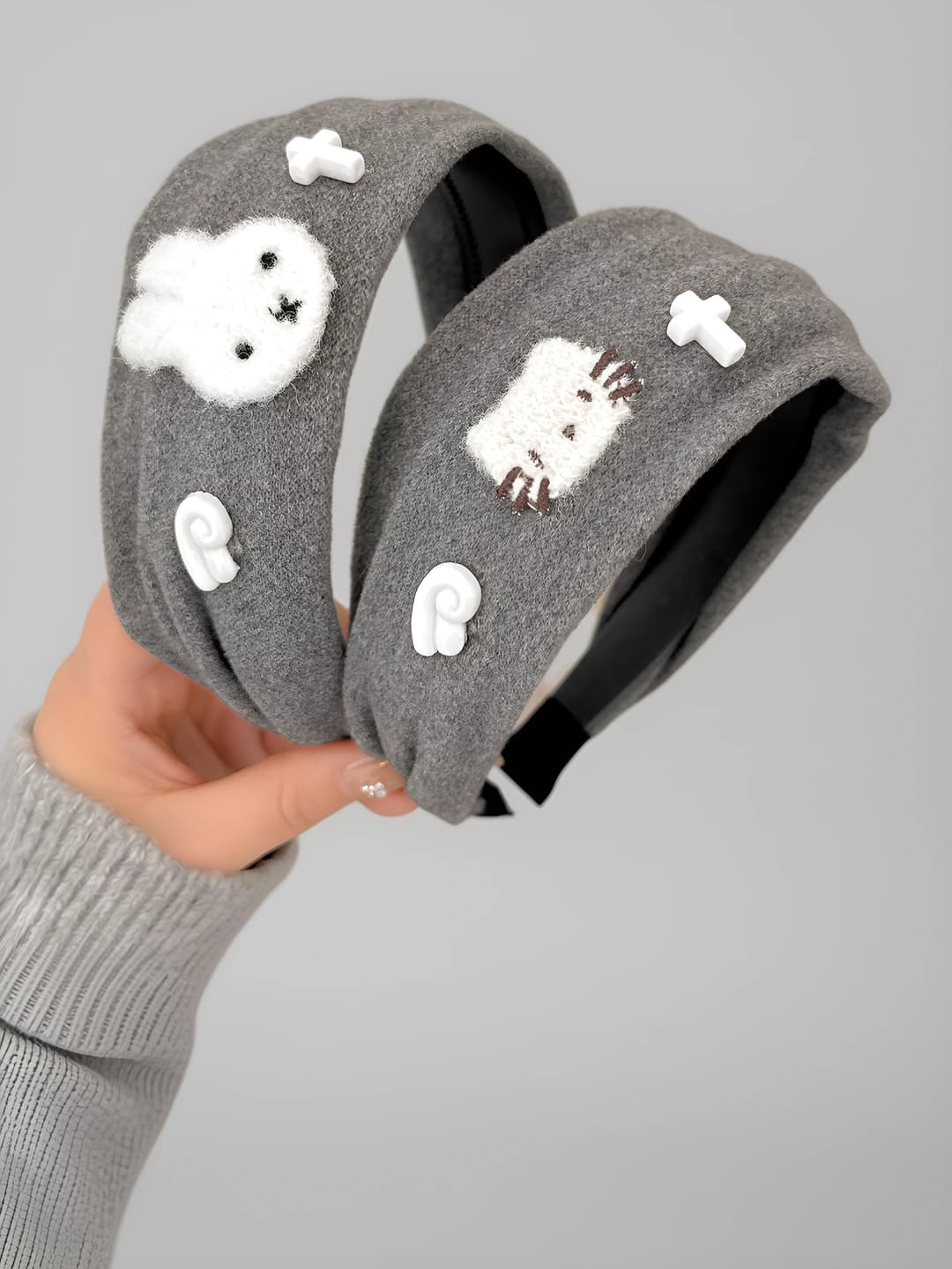 Women's winter wide headband, handmade fabric, cute rabbit and cat design