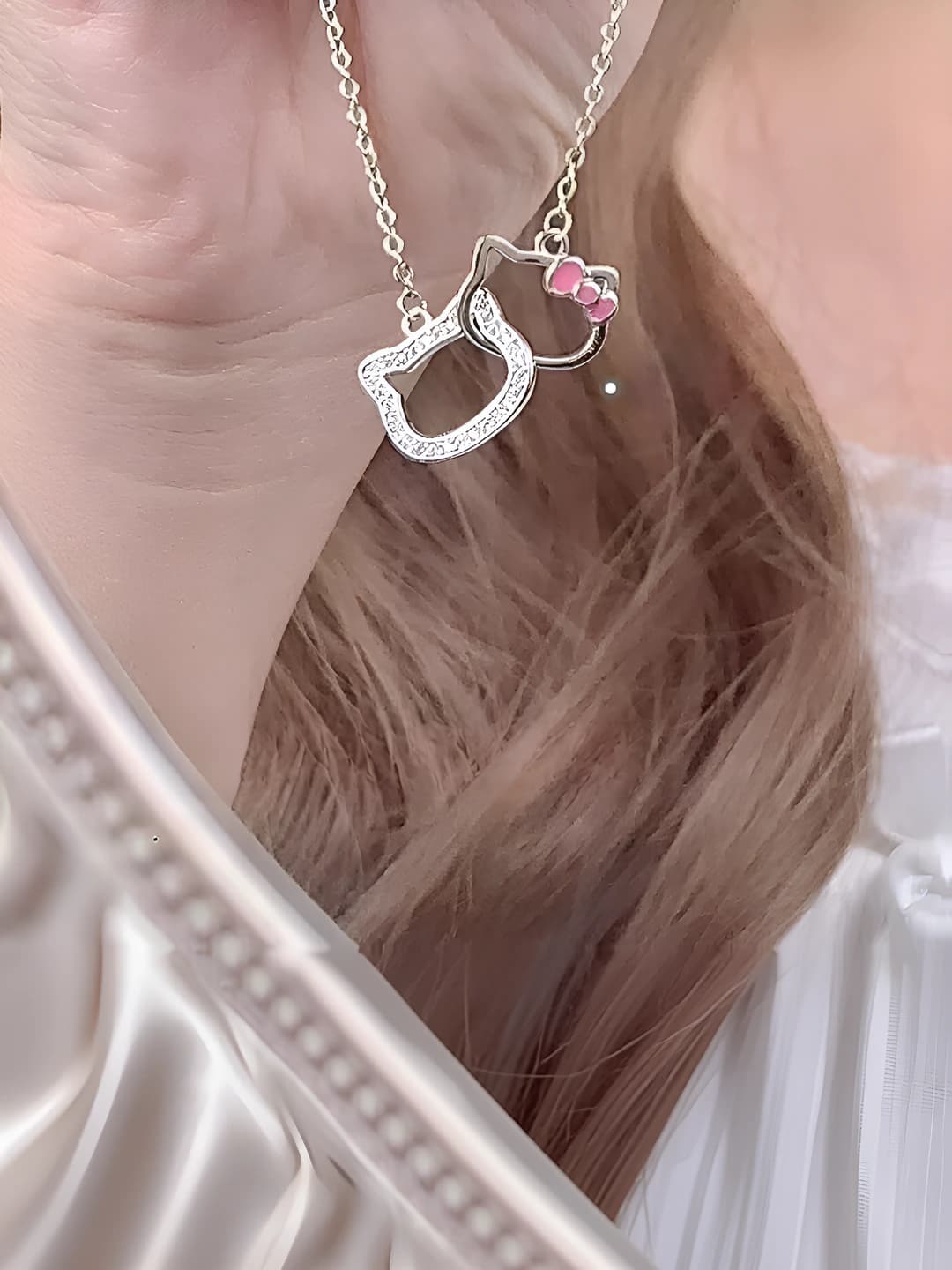Ayollar uchun Hello Kitty marjonli kulon, karikatura uslubidagi qotil metall, 41-50 sm
