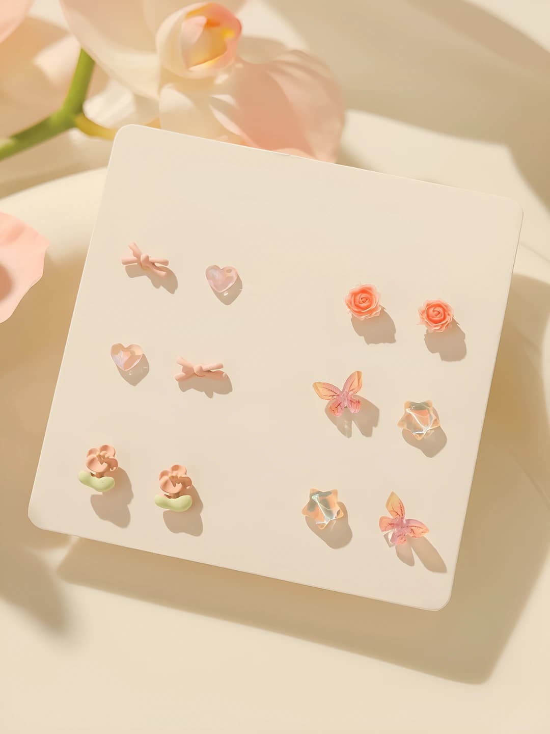 YE1423 pink heart earring set