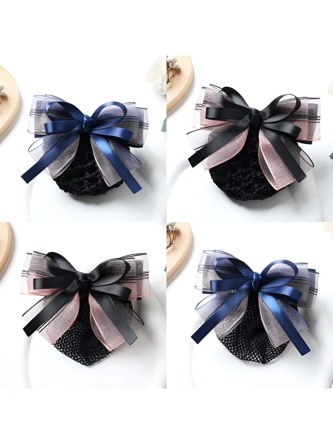 Women's hair clips and combs in Korean style: large bow with mesh net