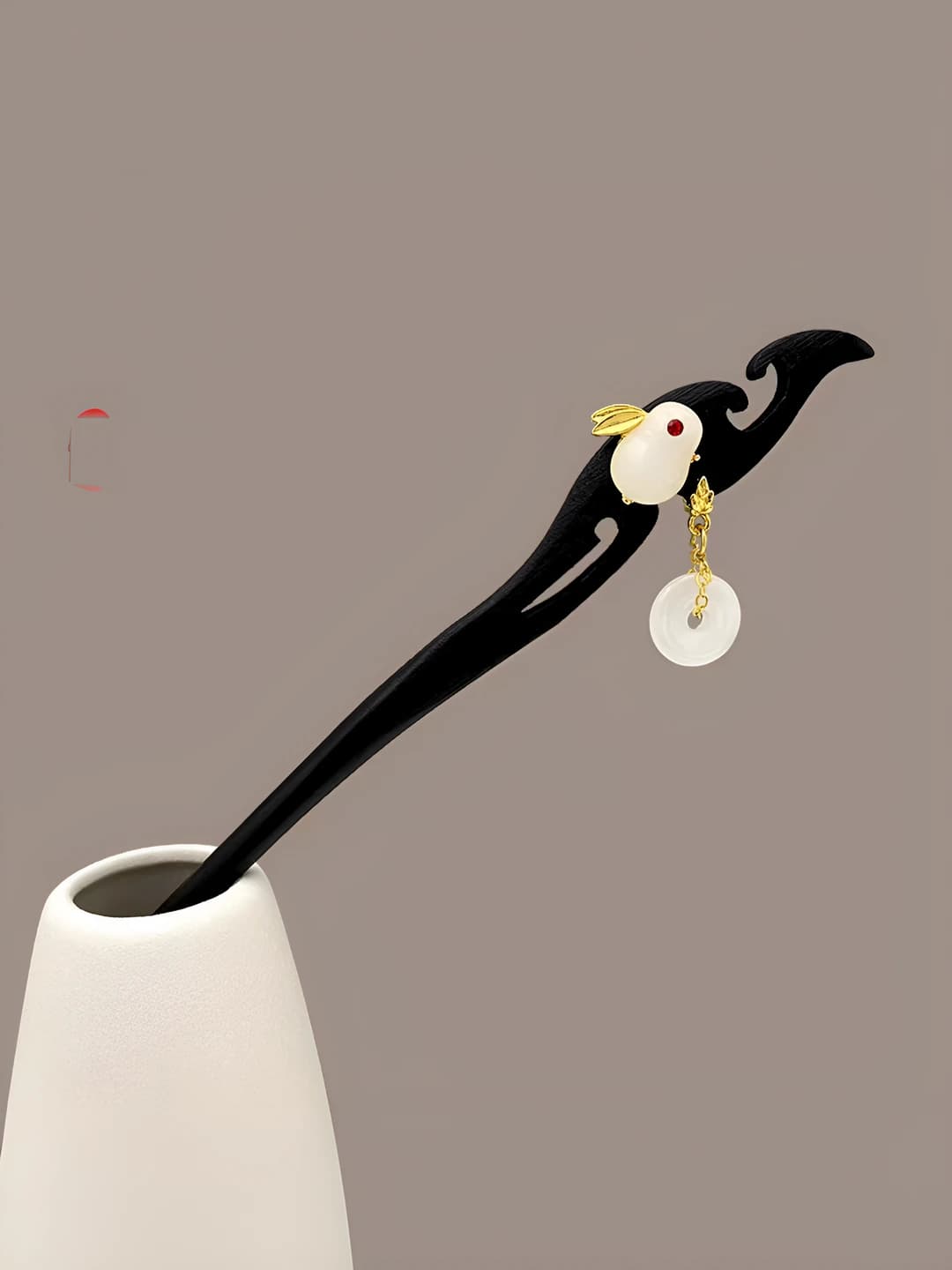 48# White jade open circle rabbit hairpin