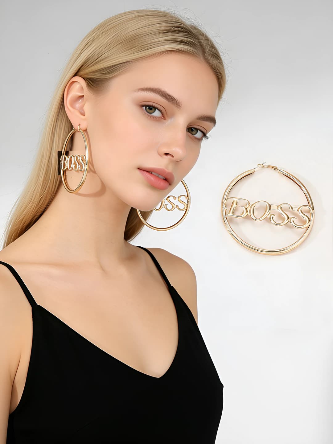 Women's gold hoop earrings with English letters, individual style