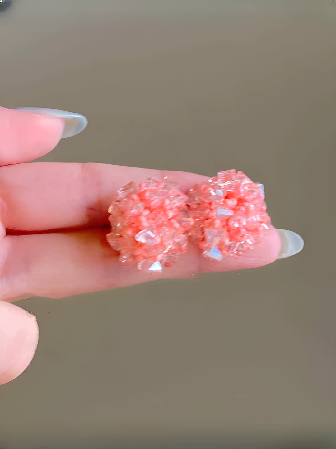23# silver post - pink crystal flowers