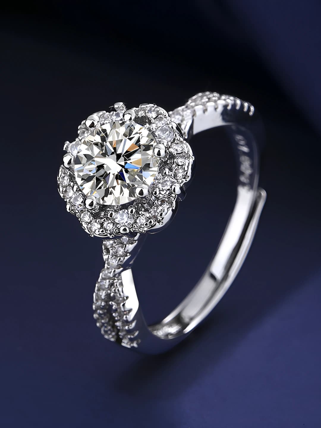 Women's ring, copper, geometric shape, design element: row of diamonds, style: light luxury