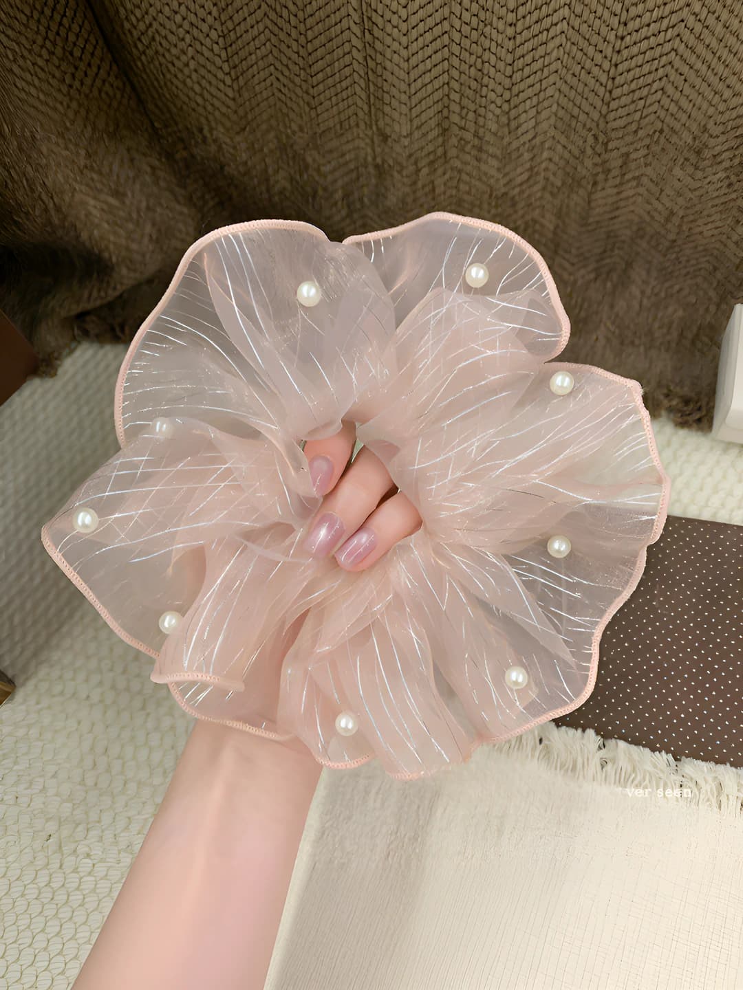 2# Pushti marvaridli organza soch taqasi ~19 sm