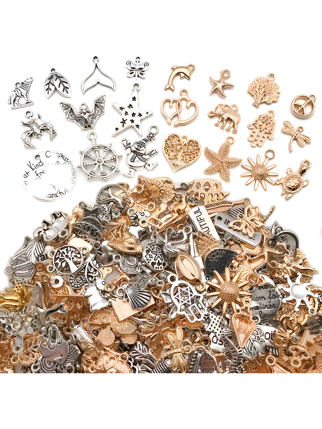 50 pcs random antique silver + gold charm set, 51g