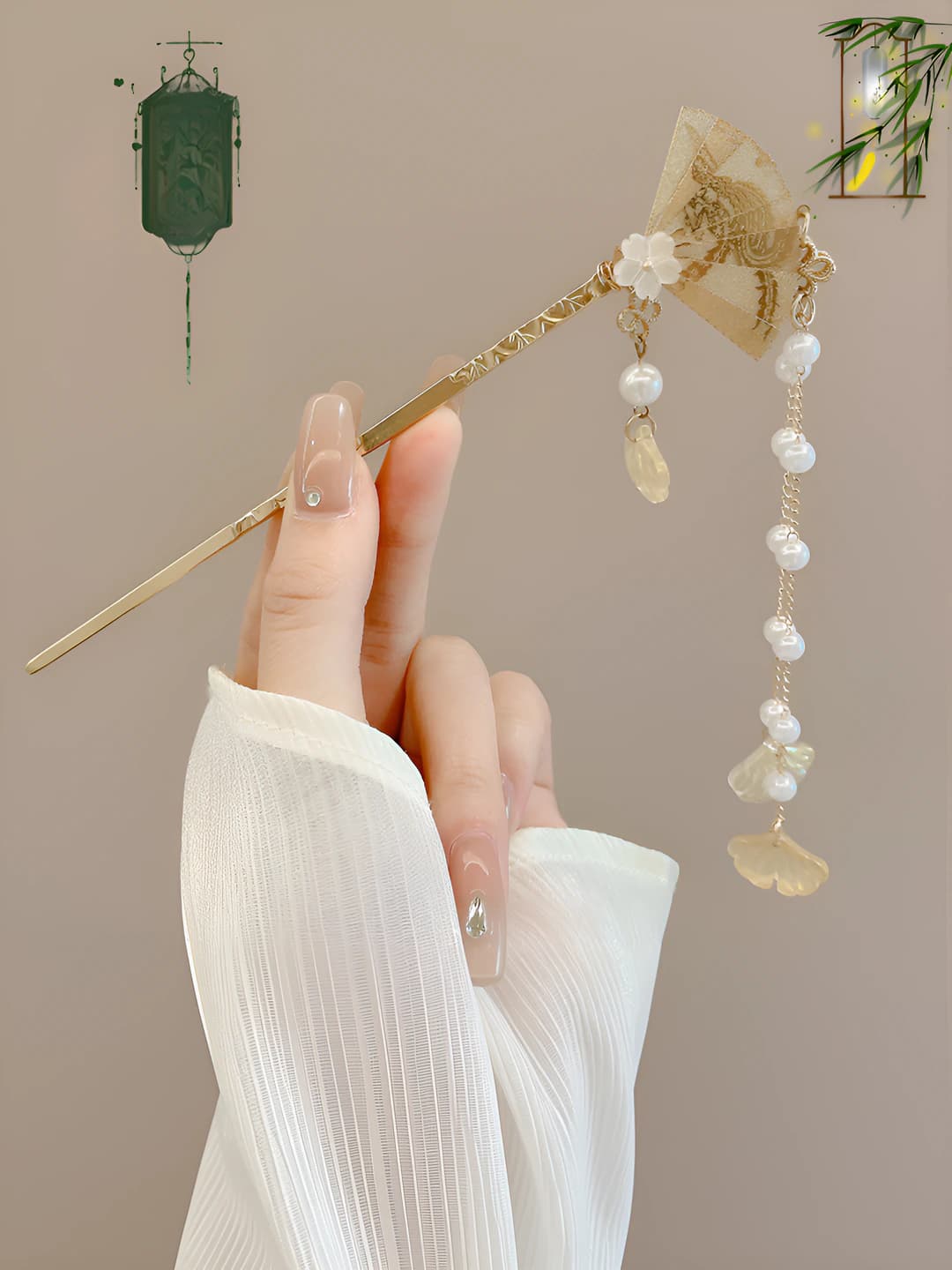 43# Fan pearl tassel gold