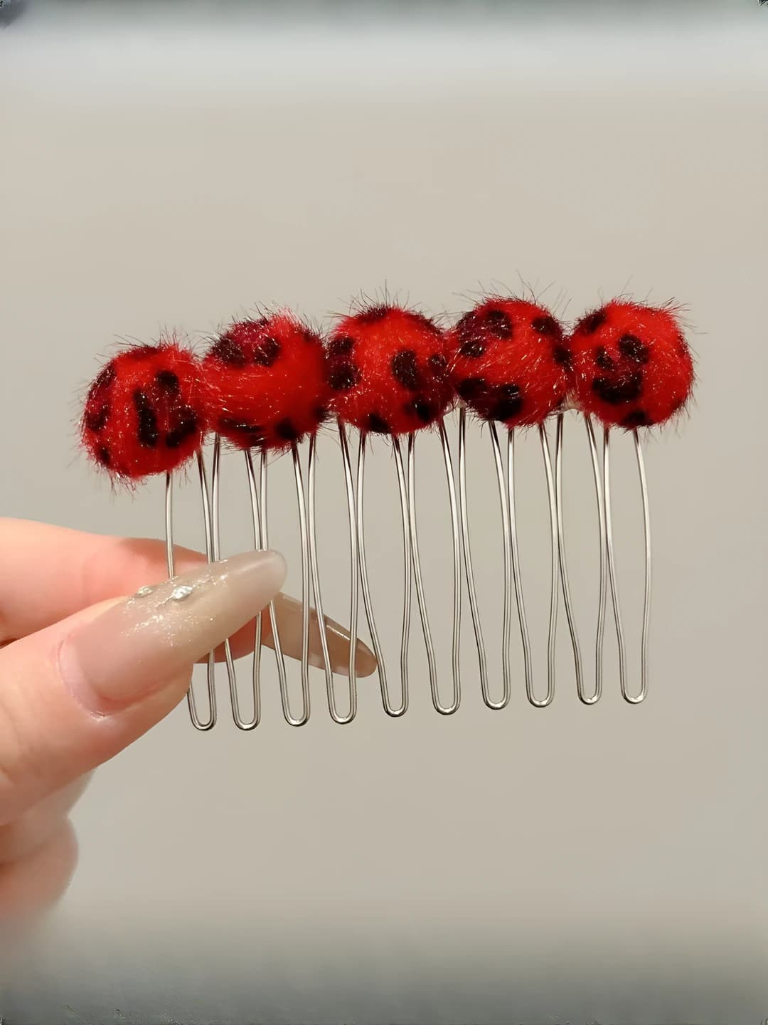 Red leopard hair comb