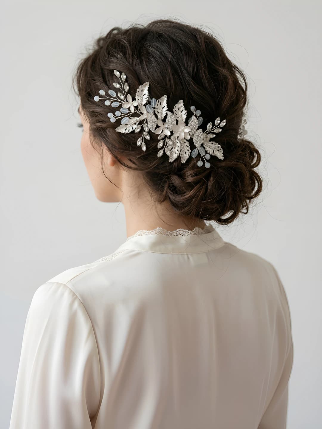 Women's hair clips and combs: silver, handmade, alloy, crystal set, flower and leaf pattern, retro style hair clip