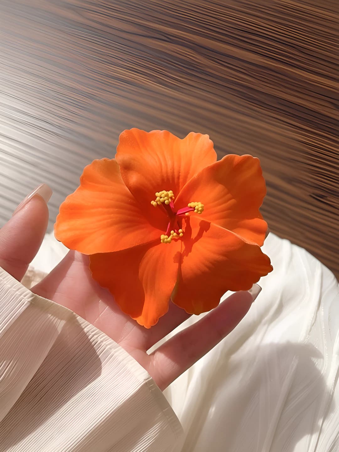 5# Orange plumeria hair clip ~10 cm