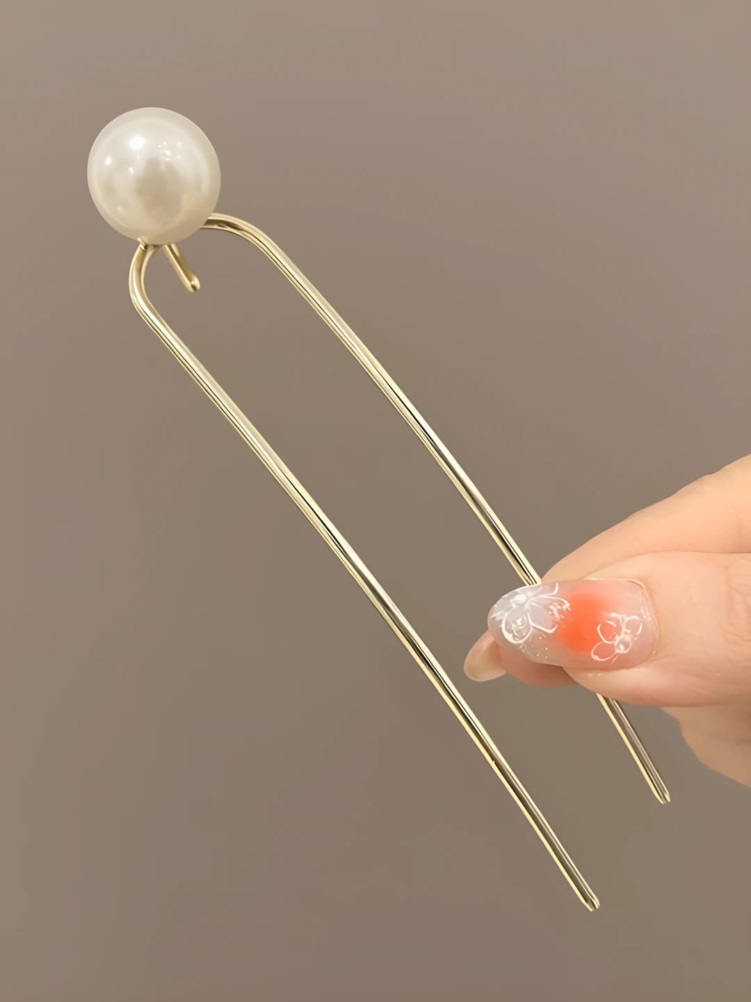 Gold pearl hairpin - 12.2 cm