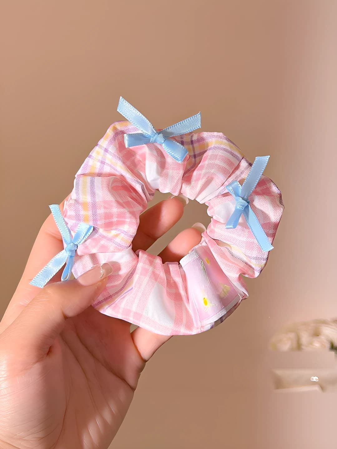 Розовая клетка, бант, 11 см