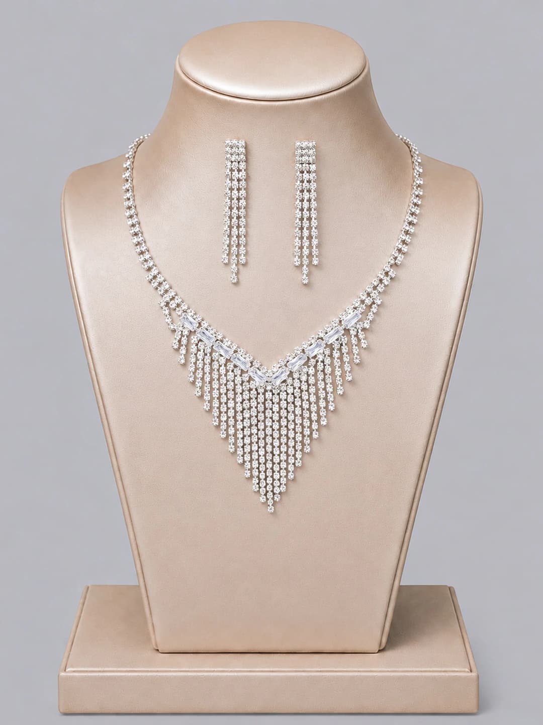 Silver tassel necklace set