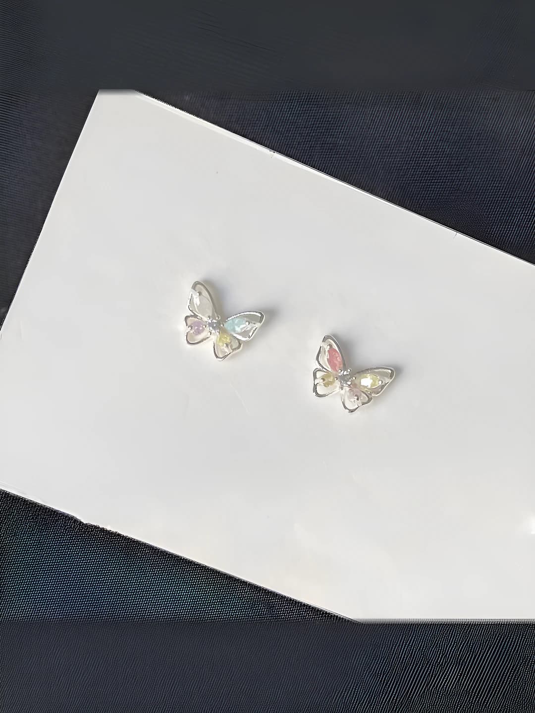 Women's earrings: small butterfly zircon studs, korean style, plating, geometric design