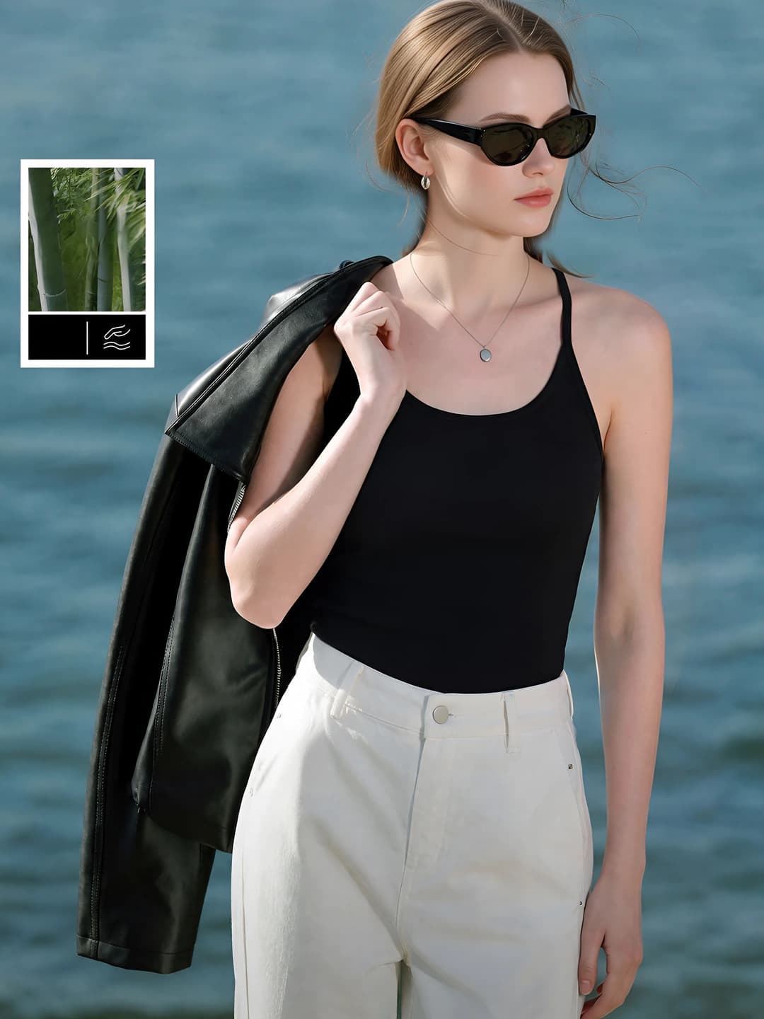 Women's tank top, slim fit, solid colour, summer, spring, autumn, stretch, with built-in bra, Lenzing Modal, cotton, high stretch