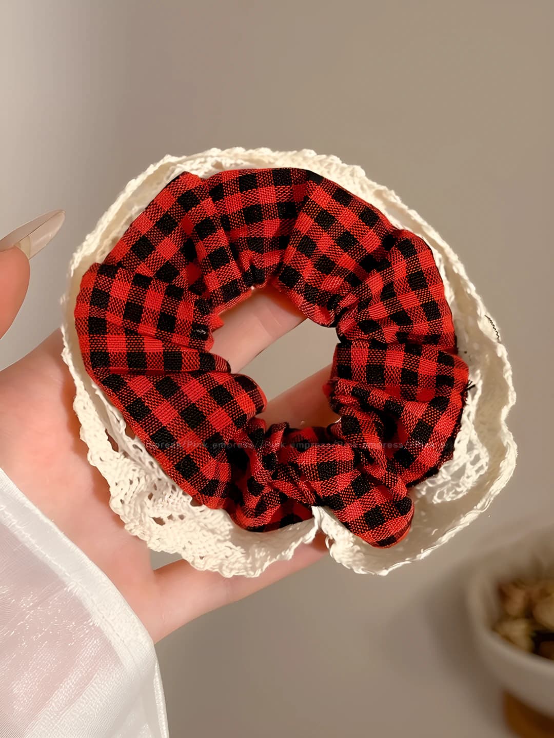 Lace red plaid, 5 cm