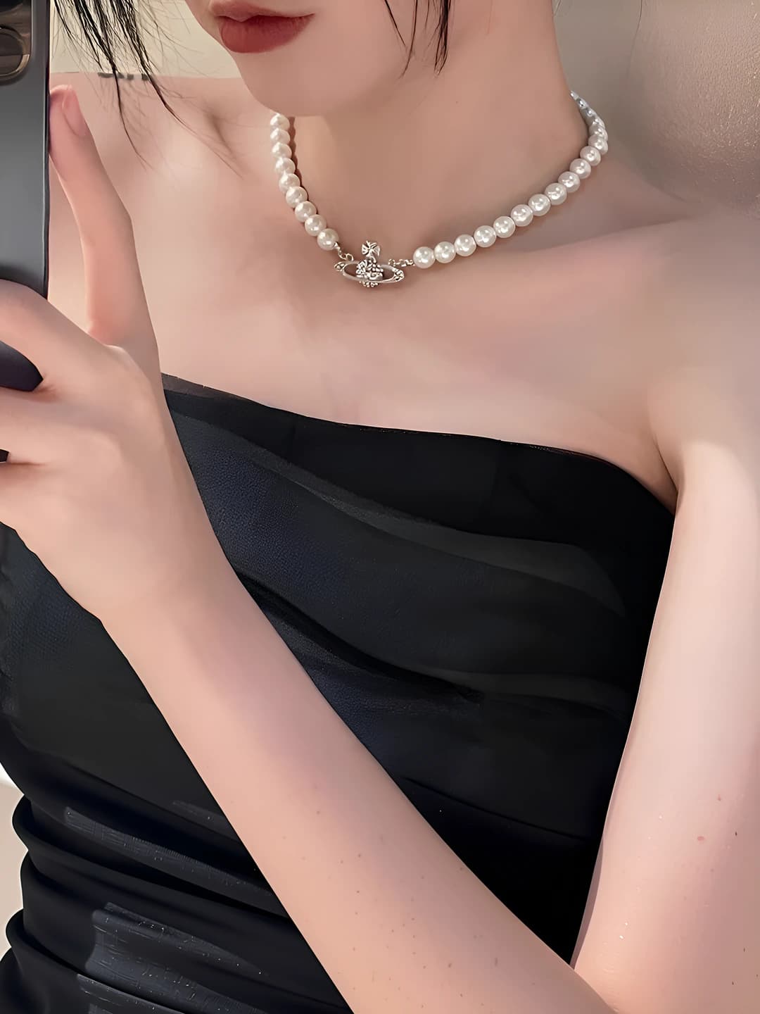 Women's pearl choker in Korean style, multi-layer, star shape, 41-50 cm, 10 g