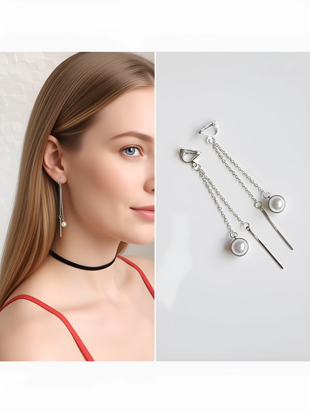 Pearl pendant ear clips