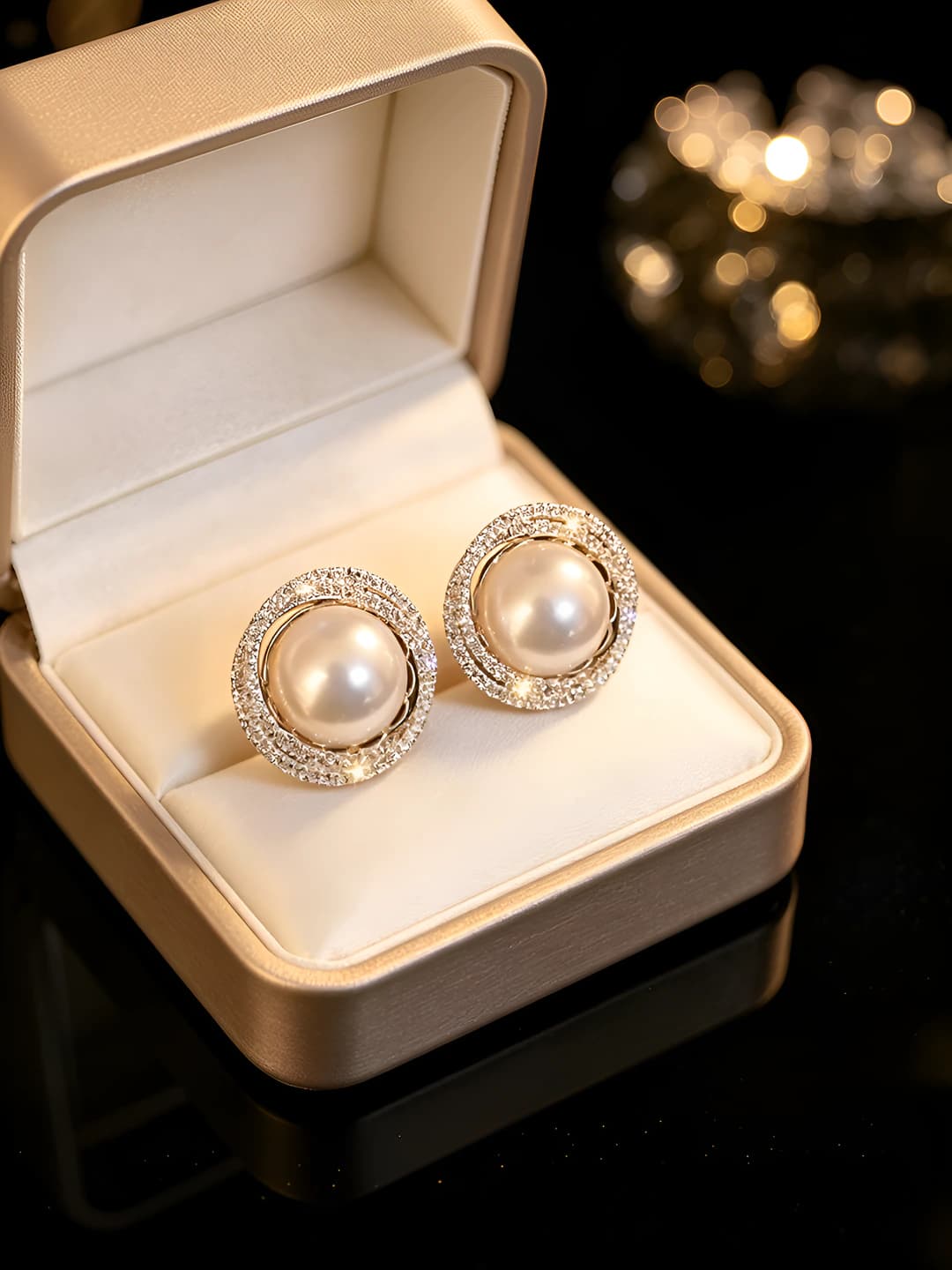 2# Gold round pearl diamond studs