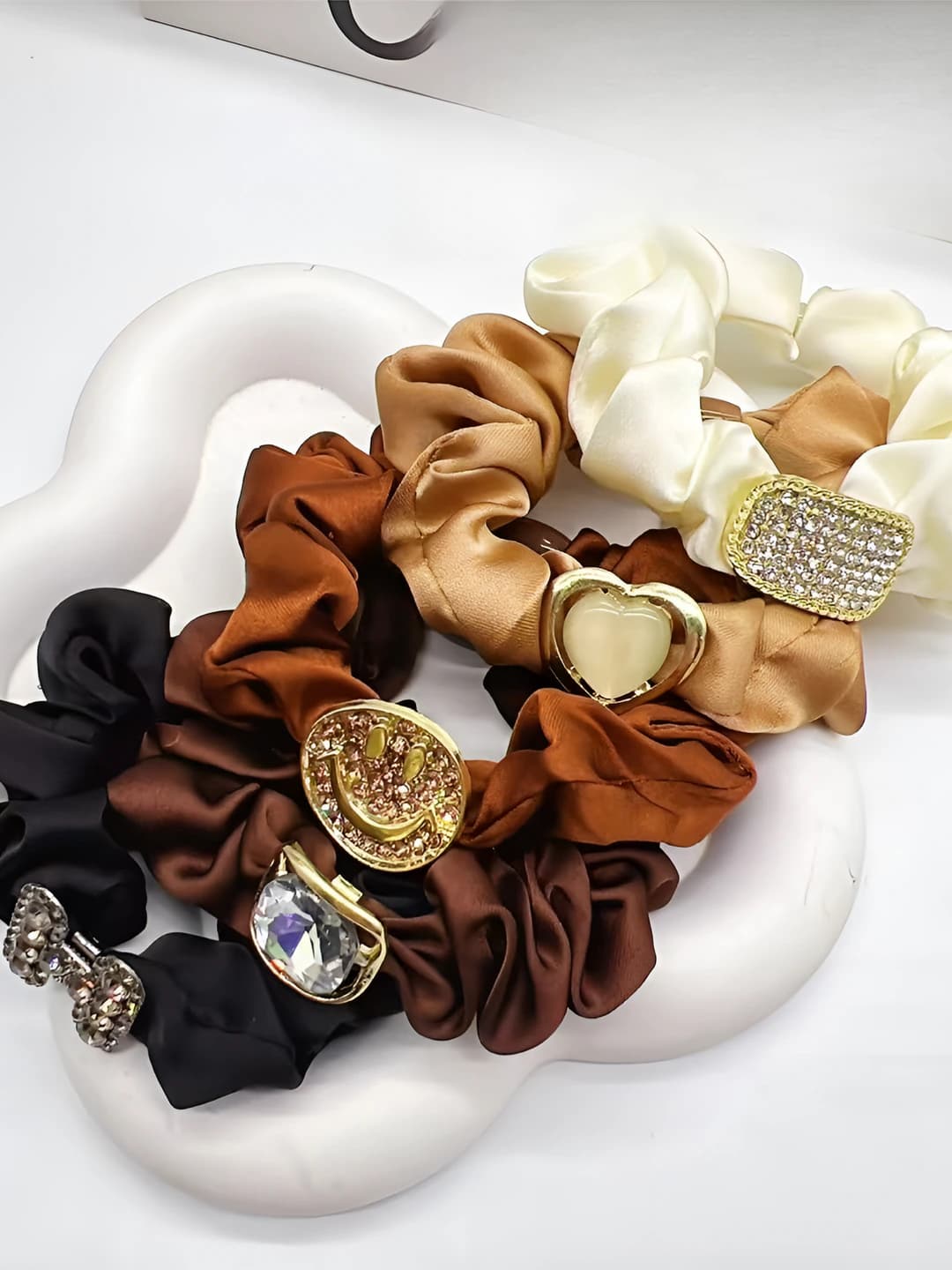Women's satin hair ties: retro style, high stretch, pearl design element, handmade, simple design