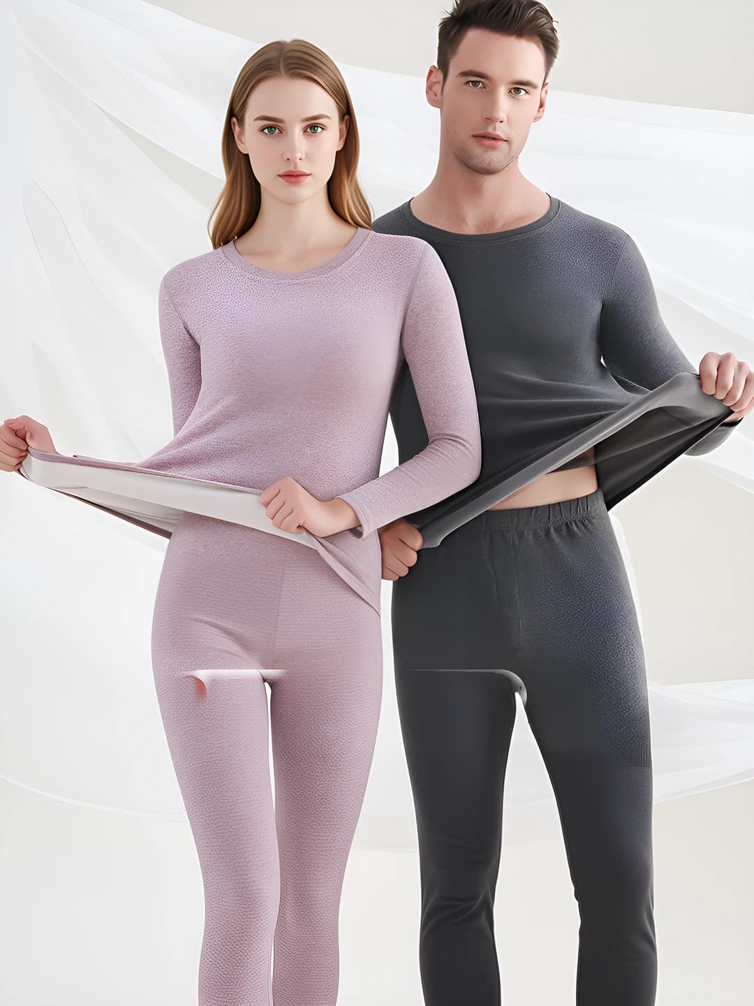 Women's thermal underwear set with wool and mulberry silk, warm, long sleeve, trousers, solid colour