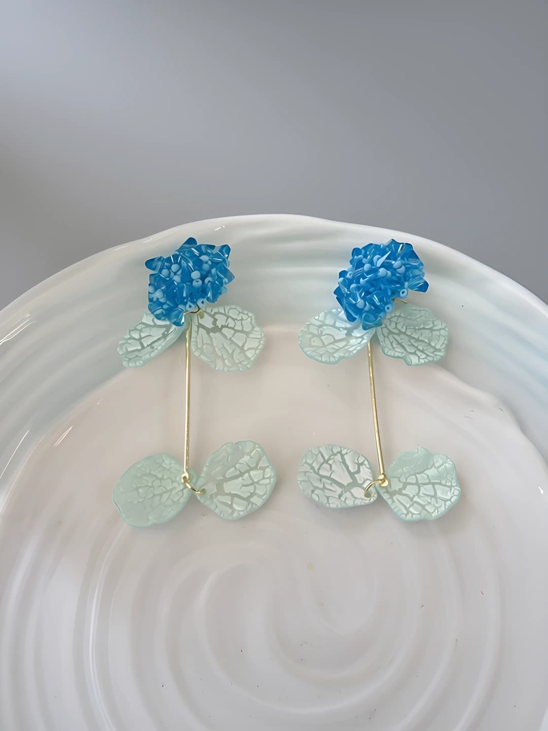 Blue glass petal, 925 silver