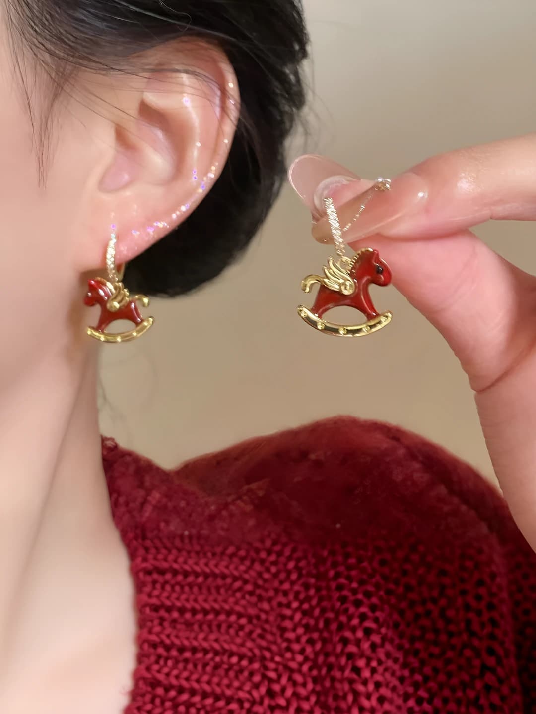 Red fire zircon pony ear clips