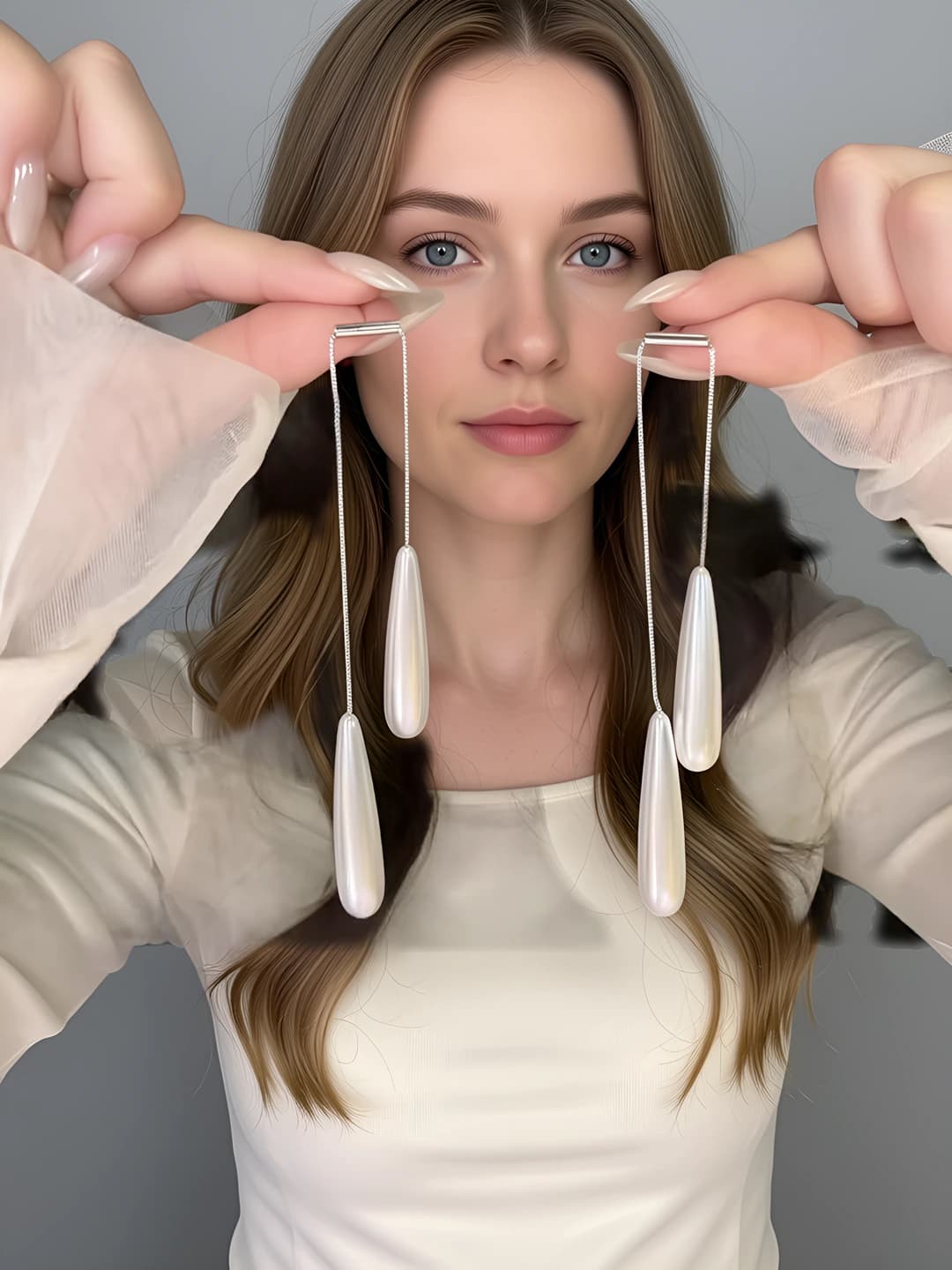 Drop tassel pearl earrings