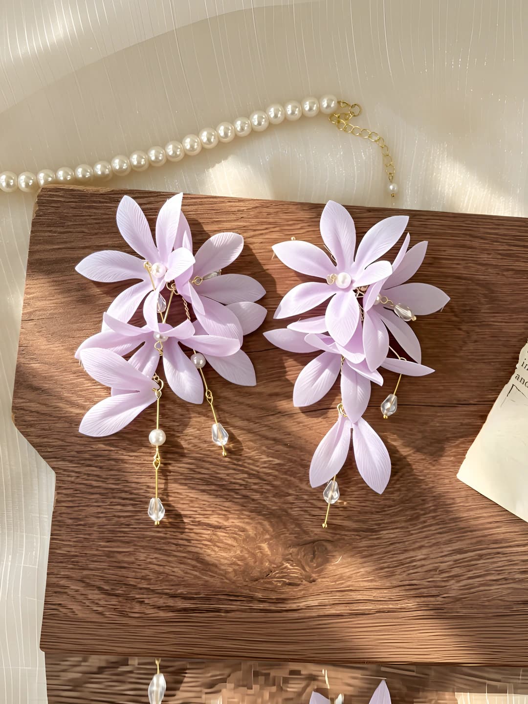 Purple floral tassel earrings