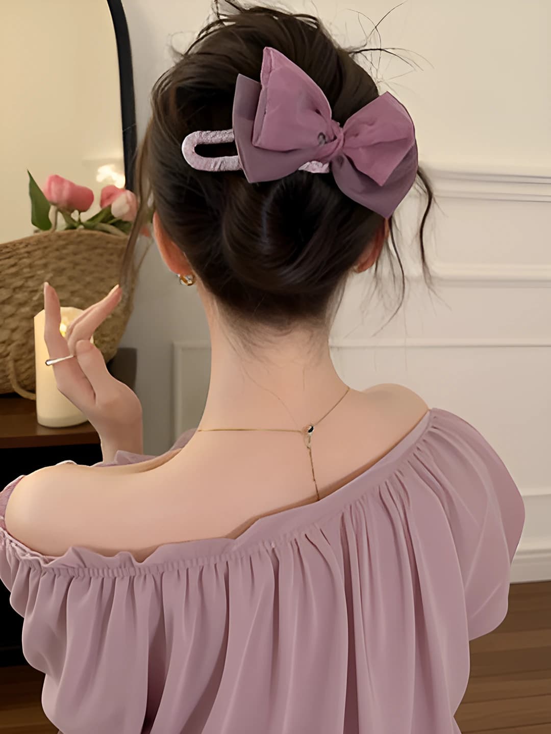 2# Binafsha tulle bow ~12.5 sm