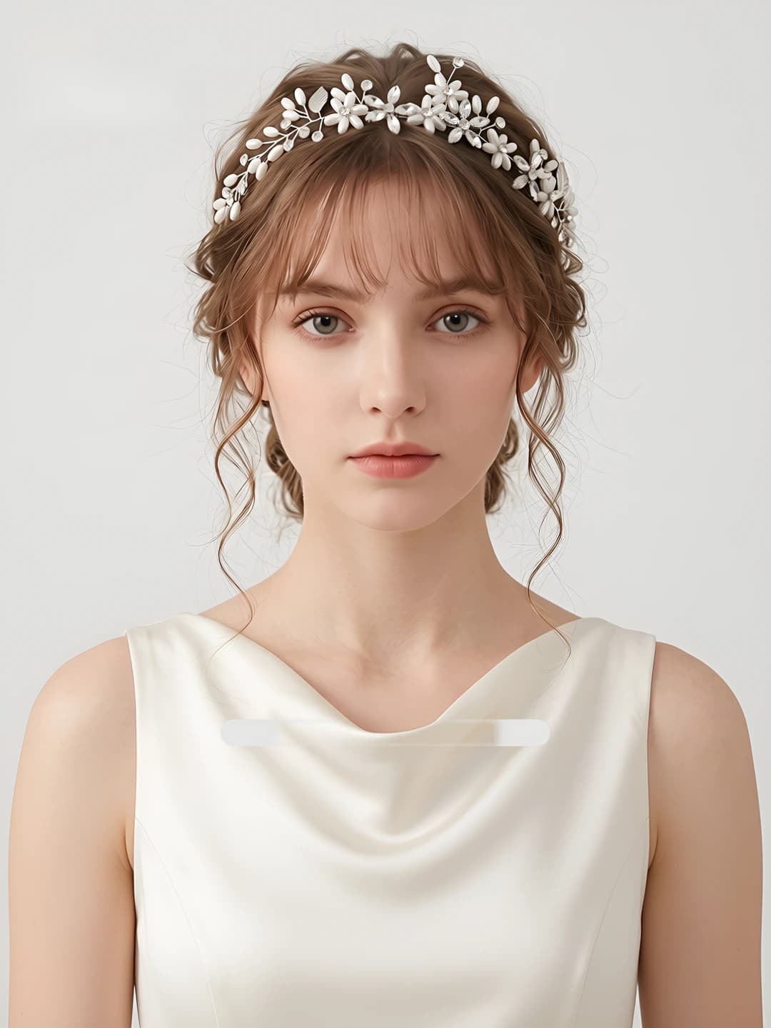 Women's floral rhinestone and pearl headband, handmade, plaid pattern