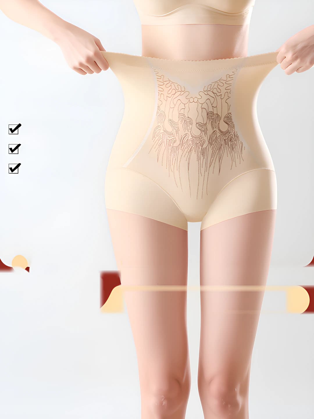 Women's high waist shapewear panty, plus size, seamless, hip-lifting, tummy control, printed, thin, all-season
