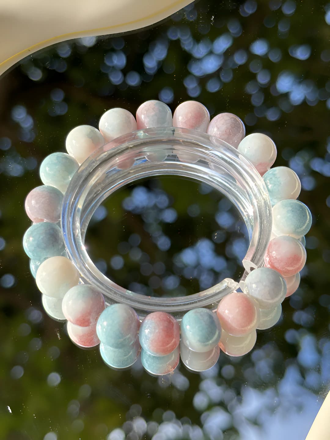 Blue-red watercolor jade imitation ceramic bracelet