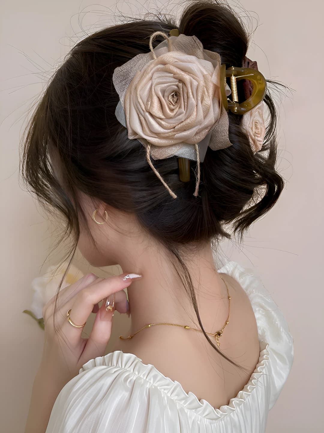 Beige dried rose clip 13 cm