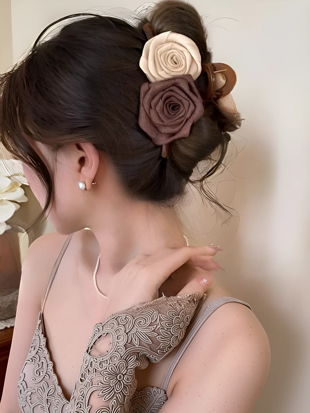 2# Off-white-coffee dried rose clip 13cm