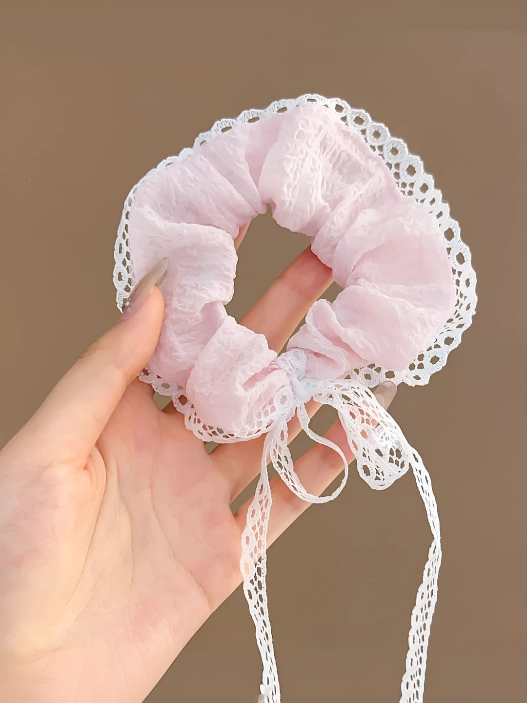 Pink bow large scrunchie ~9.8 cm
