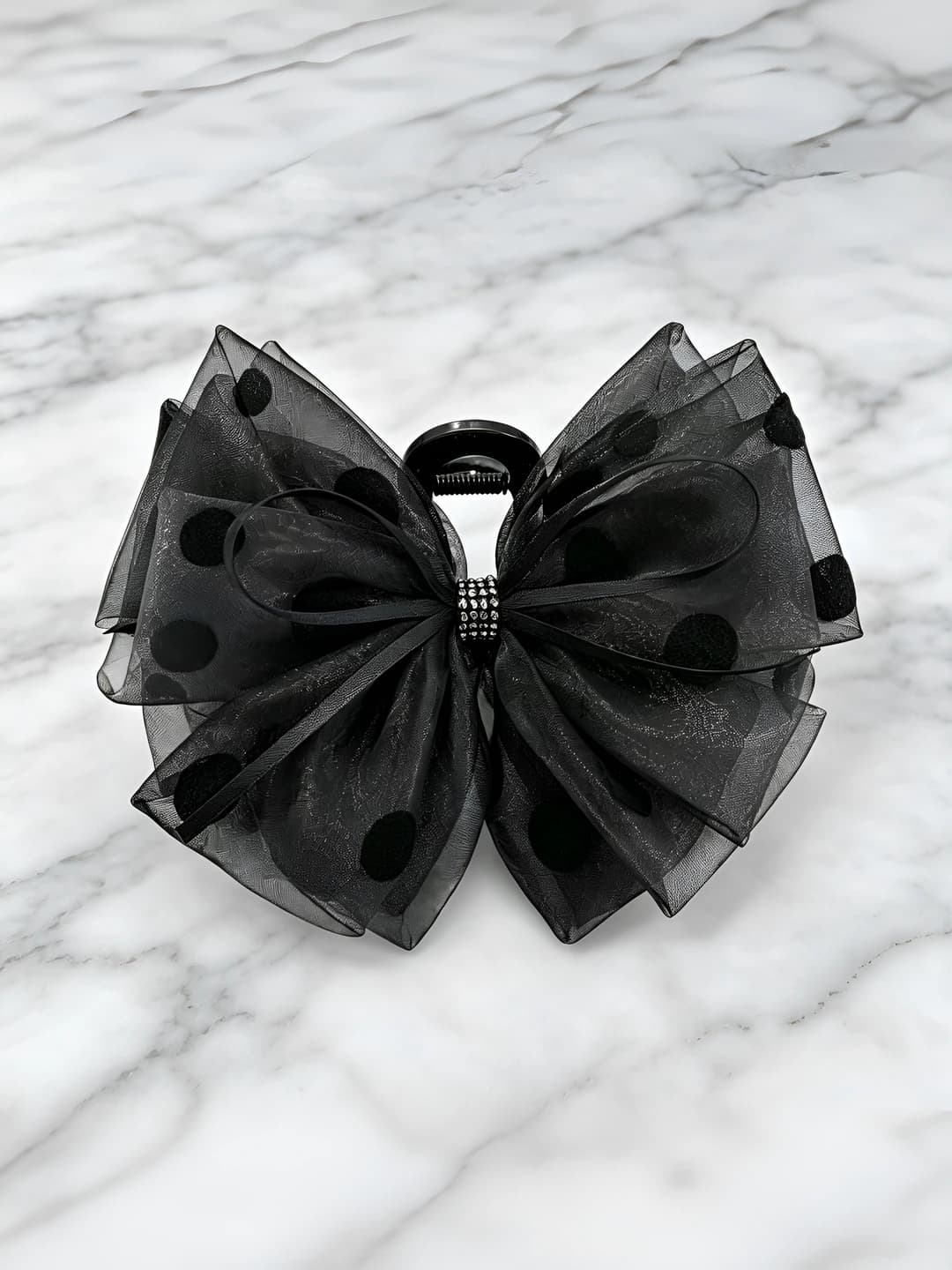Large polka dot bow clip [Black]