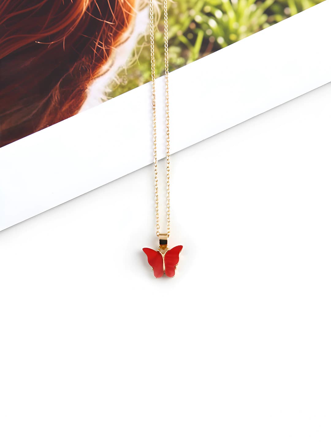 Red acrylic butterfly necklace #XL51